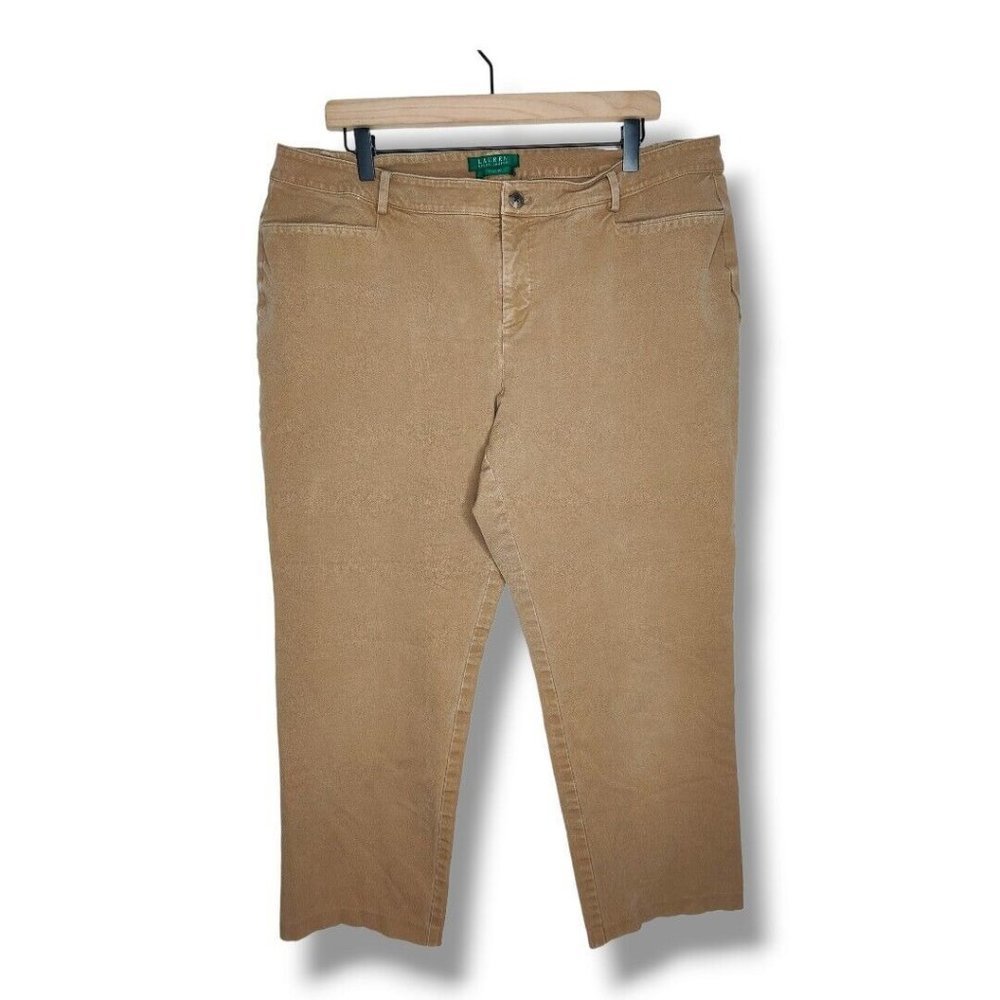 Lauren Ralph Lauren Catlin Khaki Pants Size 16 Stretch Twill Beige Cropped Ankle